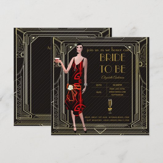 Invitation Art Déco Great Gatsby Roaring 20s Fête des mariées (Devant / Derrière)