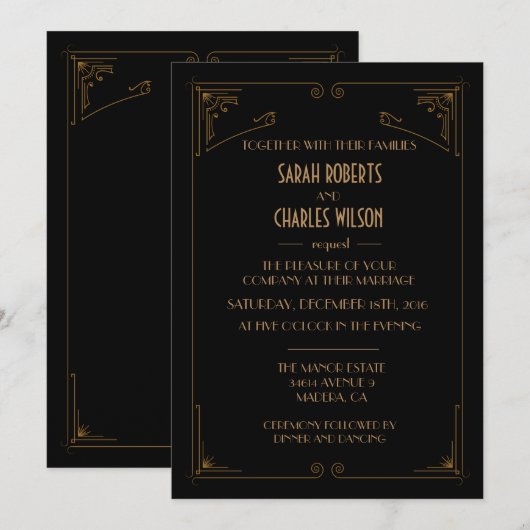 Invitation Art Déco Great Gatsby - TOUTE COULEUR (Devant / Derrière)