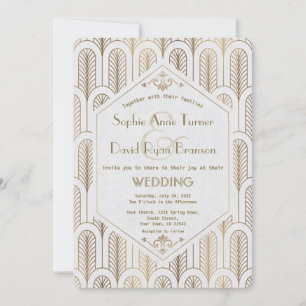 Invitation Art Déco Great Gatsby White Gold Mariage