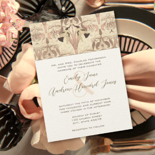 Invitation Art Déco Hummingbirds Peachy Rose Quartz Mariage