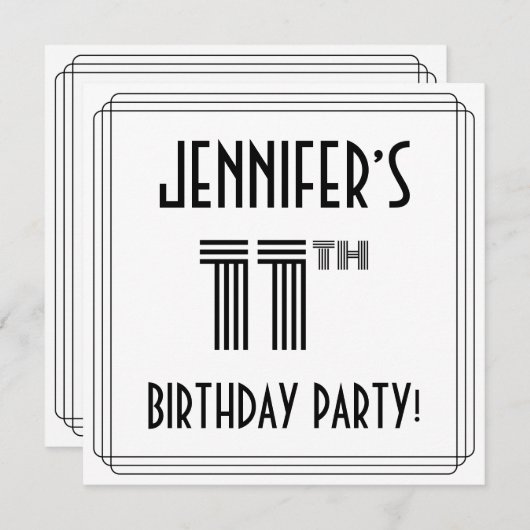 Invitation Art Déco Inspiré 11e fête d'anniversaire, Nom pers (Devant / Derrière)