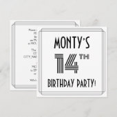 Invitation Art Déco Inspiré 14ème Anniversaire Fête, Nom pers (Devant / Derrière)