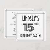 Invitation Art Déco Inspiré 15ème Anniversaire Fête, Nom pers (Devant / Derrière)