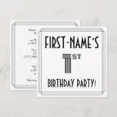 Invitation Art Déco Inspiré 1er Anniversaire Fête, Nom person (Devant / Derrière)