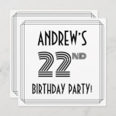 Invitation Art Déco Inspiré 22e fête d'anniversaire, Nom pers (Devant / Derrière)