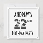 Invitation Art Déco Inspiré 22e fête d'anniversaire, Nom pers (Devant)