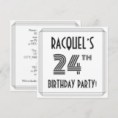 Invitation Art Déco Inspiré 24ème Anniversaire Fête, Nom pers (Devant / Derrière)