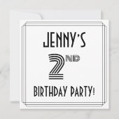 Invitation Art Déco Inspiré 2e fête d'anniversaire, Nom perso (Devant)