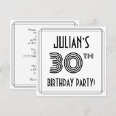 Invitation Art Déco Inspiré 30ème anniversaire fête, Nom pers (Devant / Derrière)