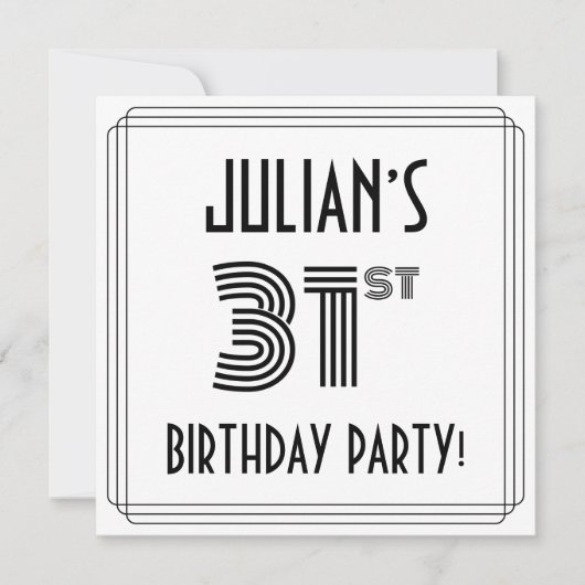 Invitation Art Déco Inspiré 31ème Anniversaire Fête, Nom pers (Devant)