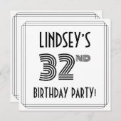Invitation Art Déco Inspiré 32e fête d'anniversaire, Nom pers (Devant / Derrière)