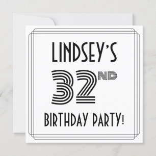 Invitation Art Déco Inspiré 32e fête d'anniversaire, Nom pers