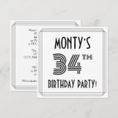 Invitation Art Déco Inspiré 34ème anniversaire fête, Nom pers (Devant / Derrière)