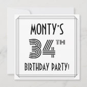Invitation Art Déco Inspiré 34ème anniversaire fête, Nom pers (Devant)