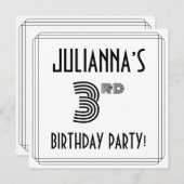 Invitation Art Déco Inspiré 3e fête d'anniversaire, Nom perso (Devant / Derrière)