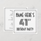 Invitation Art Déco Inspiré 41ème Anniversaire Fête, Nom pers (Devant / Derrière)