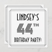 Invitation Art Déco Inspiré 44ème Anniversaire Fête, Nom pers (Devant / Derrière)