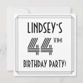 Invitation Art Déco Inspiré 44ème Anniversaire Fête, Nom pers (Devant)