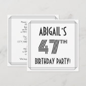 Invitation Art Déco Inspiré 47ème Anniversaire Fête, Nom pers (Devant / Derrière)