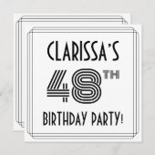 Invitation Art Déco Inspiré 48ème Anniversaire Fête, Nom pers (Devant / Derrière)