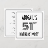 Invitation Art Déco Inspiré 51ème Anniversaire Fête, Nom pers (Devant / Derrière)