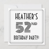 Invitation Art Déco Inspiré 52e fête d'anniversaire, Nom pers (Devant)