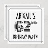 Invitation Art Déco Inspiré 62e fête d'anniversaire, Nom pers (Devant / Derrière)