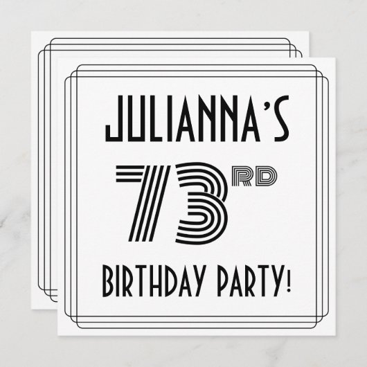 Invitation Art Déco Inspiré 73e fête d'anniversaire, Nom pers (Devant / Derrière)