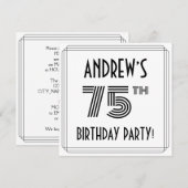 Invitation Art Déco Inspiré 75ème anniversaire fête, Nom pers (Devant / Derrière)
