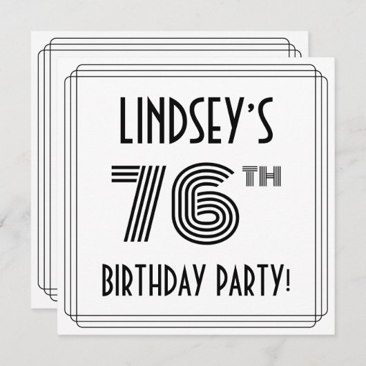 Invitation Art Déco Inspiré 76e fête d'anniversaire, Nom pers (Devant / Derrière)