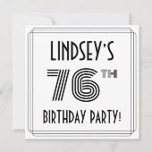 Invitation Art Déco Inspiré 76e fête d'anniversaire, Nom pers (Devant)