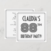 Invitation Art Déco Inspiré 88ème Anniversaire Fête, Nom pers (Devant / Derrière)