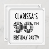 Invitation Art Déco Inspiré 90ème Anniversaire Fête, Nom pers (Devant / Derrière)