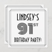 Invitation Art Déco Inspiré 91ème Anniversaire Fête, Nom pers (Devant / Derrière)