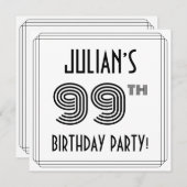 Invitation Art Déco Inspiré 99ème Anniversaire Fête, Nom pers (Devant / Derrière)