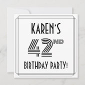 Invitation Art Deco Inspired 42nd Birthday Party, Custom Name (Devant)