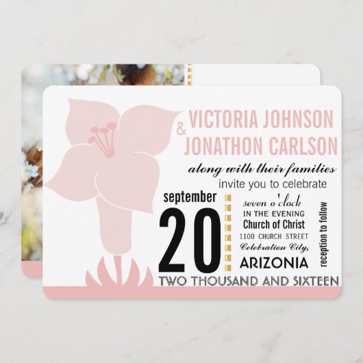 Invitation Art Déco Lily Typographie moderne Mariage Invitati (Devant / Derrière)