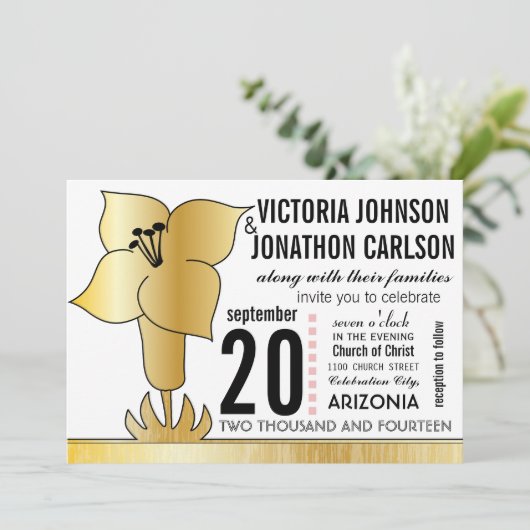 Invitation Art Déco Lily Typographie moderne Mariage Invitati (Debout devant)