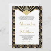 Invitation Art Déco Mariage Black Gold Roaring Années (Devant)