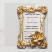 Invitation Art Déco Mariage Diamant blanc et or huile (Devant / Derrière)