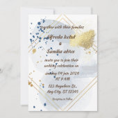 Invitation Art Déco Mariage Diamant blanc et or huile (Devant)