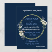 Invitation Art Déco Mariage Diamant bleu et or Foil floral (Devant / Derrière)