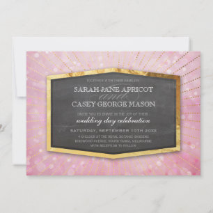 Invitation ART DECO MARIAGE doré sunburgh gris bokeh rose