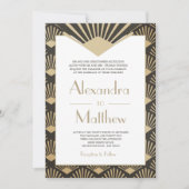 Invitation Art Déco Mariage Gold Roaring Twenties Monogramme (Devant)