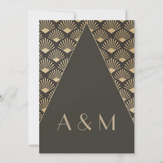 Invitation Art Déco Mariage Gold Roaring Twenties Monogramme (Dos)