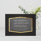 Invitation ART DÉCO MARIAGE INVITER or sunburst tableau noir (Debout devant)