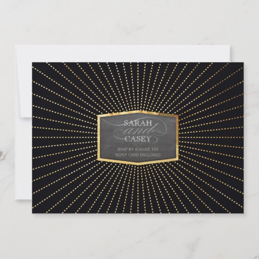 Invitation ART DÉCO MARIAGE INVITER or sunburst tableau noir (Dos)