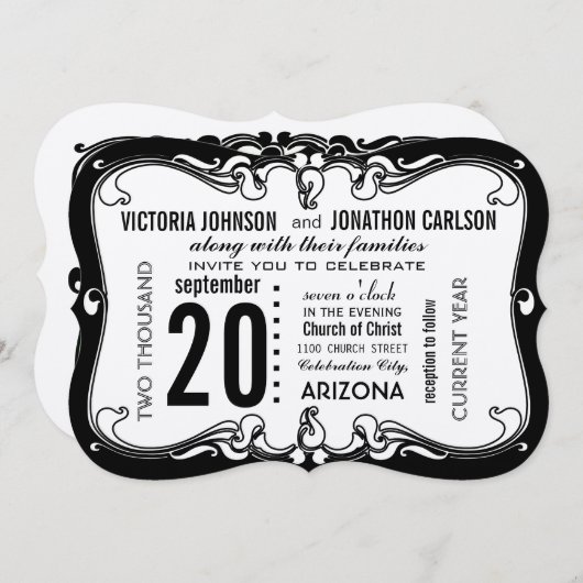 Invitation Art déco Mariage moderne (Devant / Derrière)