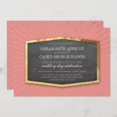 Invitation ART DECO MARIAGE or sunburst chalkboard corail (Devant / Derrière)