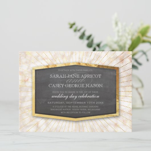 Invitation ART DECO MARIAGE or sunburst gray bokeh crème (Debout devant)